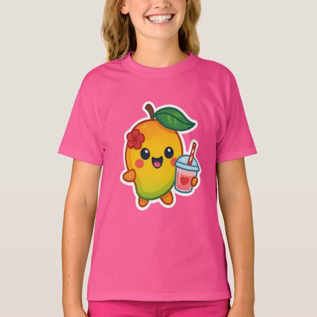 Camiseta Kawaii Mango - Fruta querida con Smoothi del coraz (Anverso)