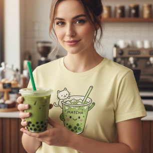 Camiseta Kawaii Matcha Bubble Tea Cat Cute Iced Draph