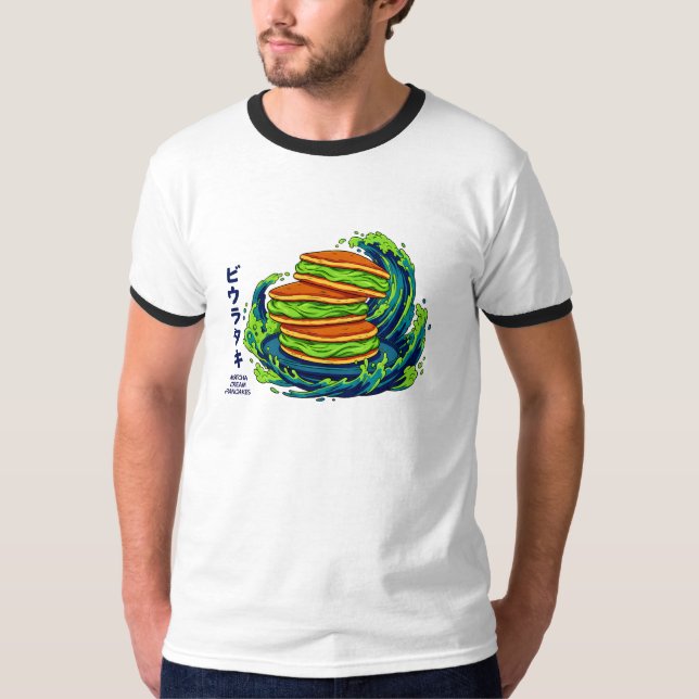 Camiseta Kawaii Matcha Cream Pancakes Ocean Wave Art (Anverso)