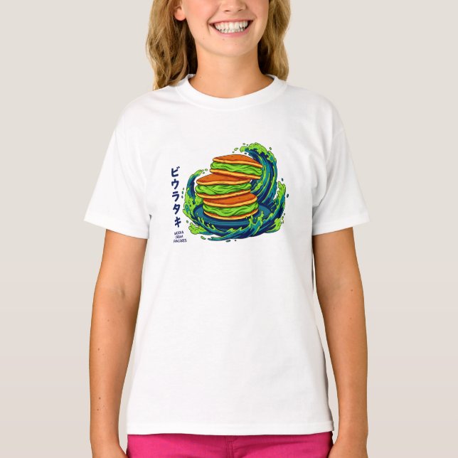 Camiseta Kawaii Matcha Cream Pancakes Ocean Wave Art (Anverso)