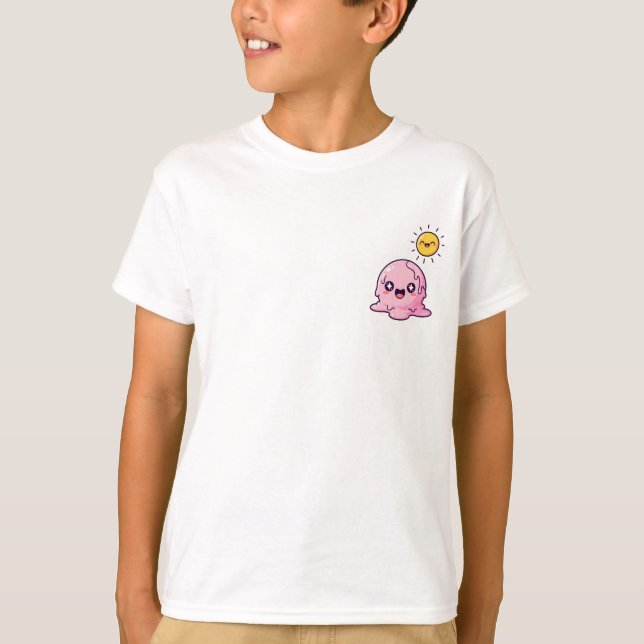 Camiseta Kawaii Melting Pink Ice Cream Character with Happy (Anverso)