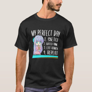 Camiseta Kawaii Mi Esbozo Perfecto Día Ver Anime Comer Rame