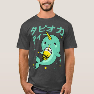 Camiseta Kawaii Narwhal Drinking Boba Bubble Tea Kids Teen 