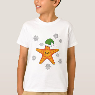 Camiseta Kawaii Navidad Starfish en patrón de búfalo azul