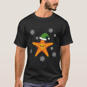 Camiseta Kawaii Navidad Starfish en patrón de búfalo azul