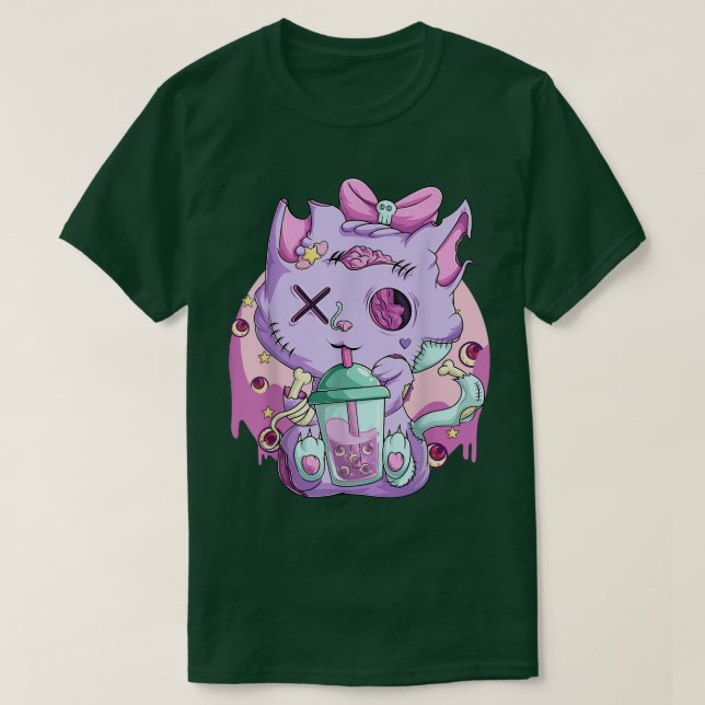 Camiseta Kawaii Neko Boba Tea Tee Shirt, Gótico Pastel Aest (Diseño del anverso)