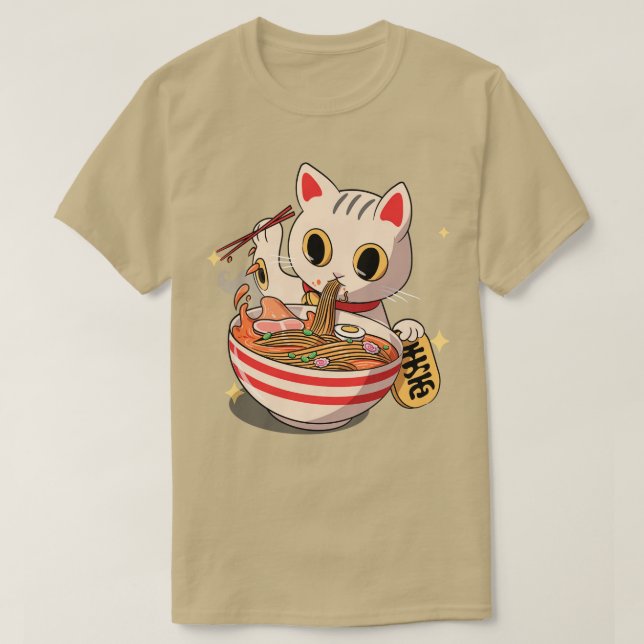 Camiseta Kawaii Neko Cat Kitten Ramen Noodle (Diseño del anverso)