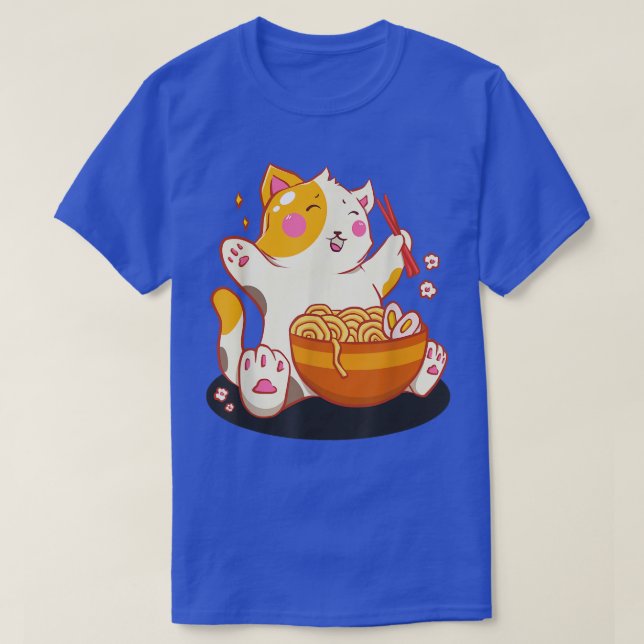 Camiseta Kawaii Neko Cat Ramen Bowl Anime Fideos Japoneses (Diseño del anverso)