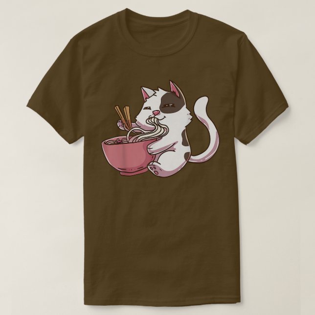 Camiseta Kawaii Neko Cat Ramen Bowl Anime Fideos Japoneses  (Diseño del anverso)