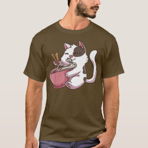Camiseta Kawaii Neko Cat Ramen Bowl Anime Fideos Japoneses 