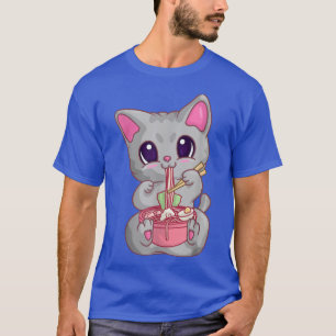 Camiseta Kawaii Neko Cat Ramen Mujeres Chicas, fideos japon