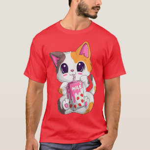 Camiseta Kawaii Neko Fresa Leche Para Mujeres Y Chica Anim