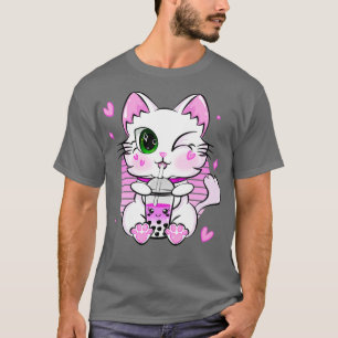 Camiseta Kawaii Neko japonés gato bebe té Boba