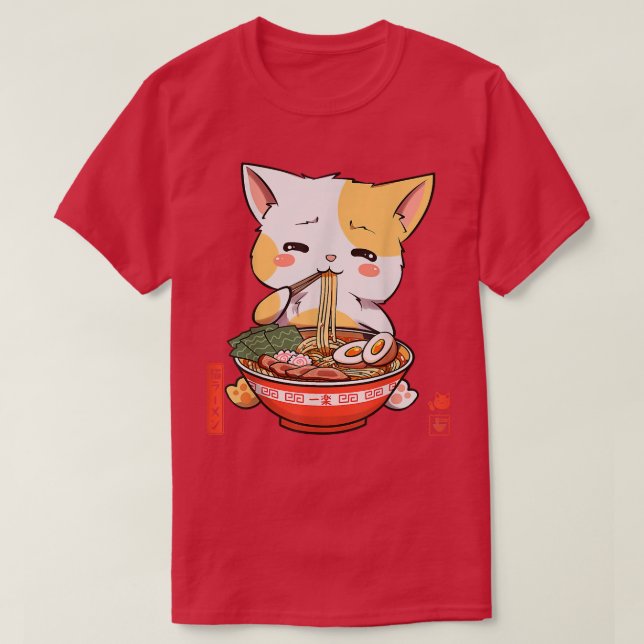 Camiseta Kawaii Neko Ramen Cute Ramen Cat Noodle Japonés F (Diseño del anverso)