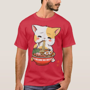 Camiseta Kawaii Neko Ramen Cute Ramen Cat Noodle Japonés F