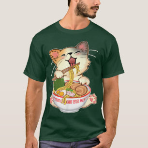Camiseta Kawaii Neko Ramen Cute Ramen Cat Noodle Japonés F