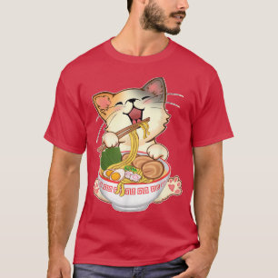 Camiseta Kawaii Neko Ramen Cute Ramen Cat Noodle Japonés F