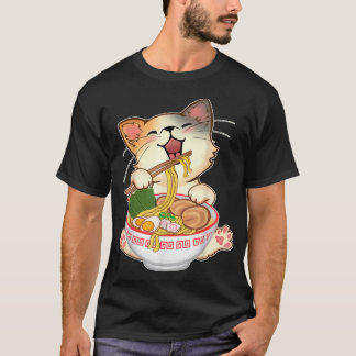 Camiseta Kawaii Neko Ramen Cute Ramen Cat Noodle Japonés F