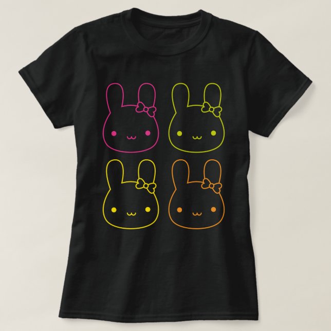 Camiseta Kawaii Neon Bunny Bows (Diseño del anverso)