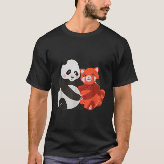 Camiseta Kawaii Panda abrazando el Panda Rojo