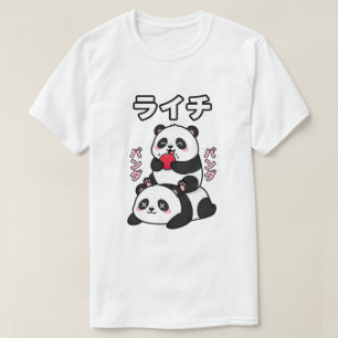 Camiseta Kawaii Panda Apila Fruta de Lichee Dibujo Japonés