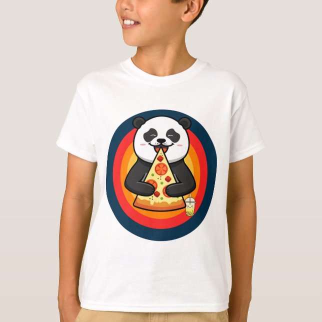 Camiseta Kawaii Panda Comiendo Pizza Boba Tea (Anverso)