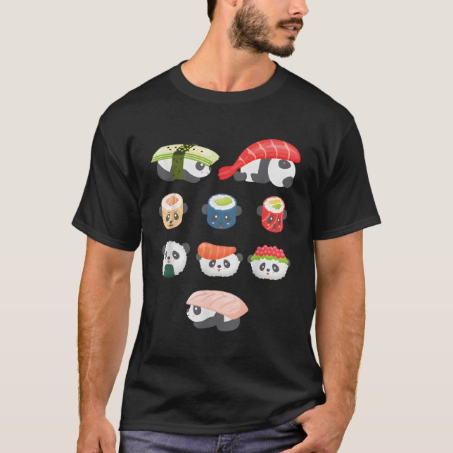 Camiseta Kawaii Panda Hug Sushi (Anverso)
