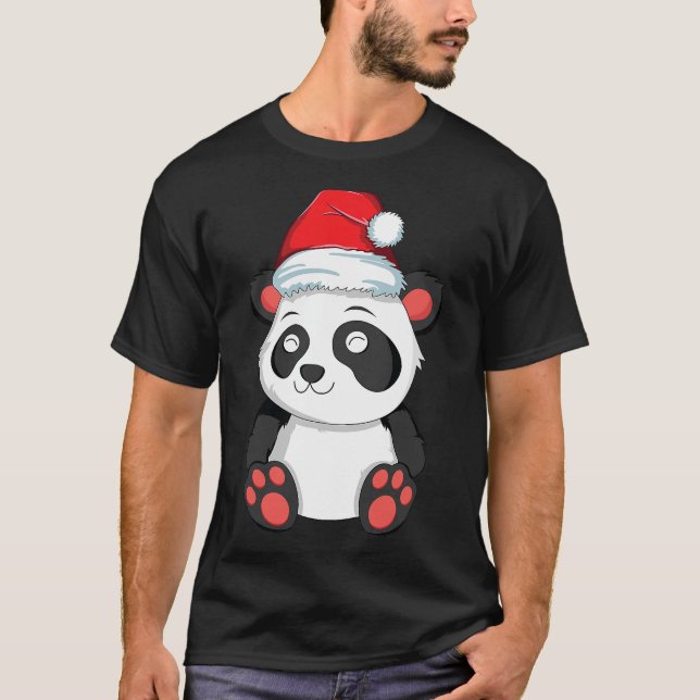 Camiseta Kawaii Panda Navidades de Santa Hat Xmas Chicas de (Anverso)