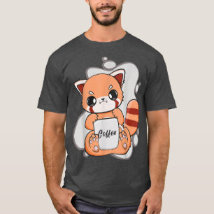 Camiseta Kawaii Panda Rojo Bebiendo Granos De Café Para Ani