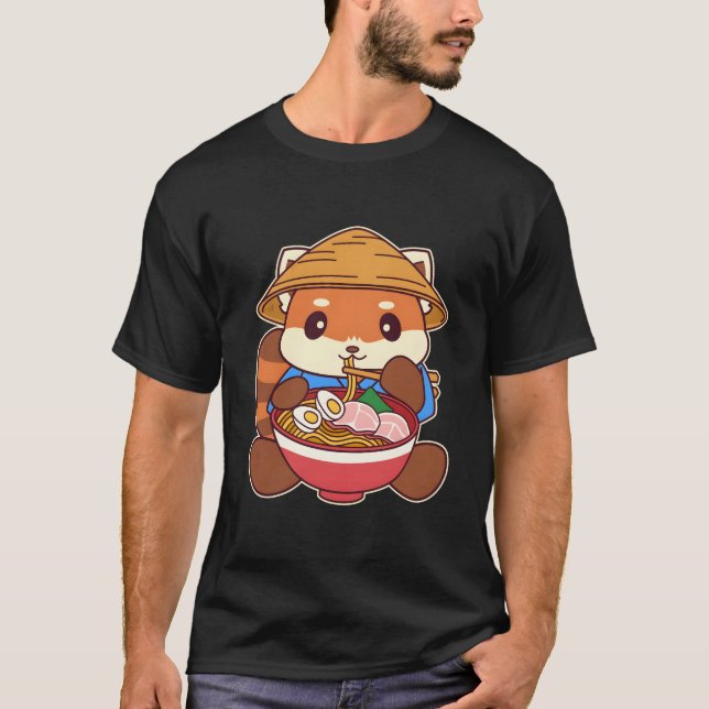 Camiseta Kawaii Panda Rojo Comiendo Fideos Ra (Anverso)