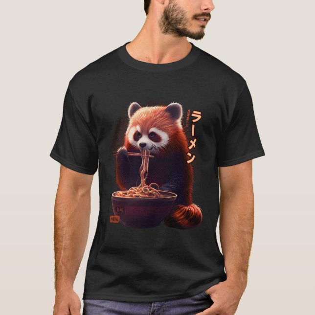 Camiseta Kawaii Panda Rojo Comiendo Ra Ra (Anverso)