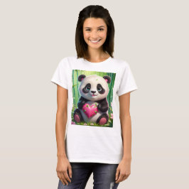 Camiseta Kawaii Panda sosteniendo el corazón en un bosque d