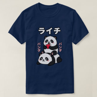 Camiseta Kawaii Panda Stack Lychee Fruit Japanese Cartoon