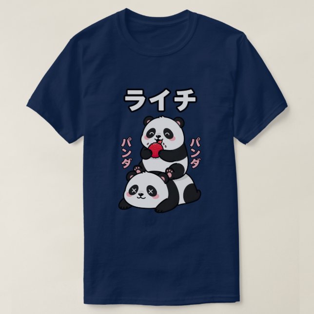 Camiseta Kawaii Panda Stack Lychee Fruit Japanese Cartoon (Diseño del anverso)