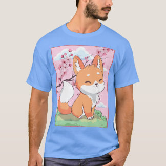 Camiseta Kawaii Para Un Kitsune Japonés Sakura Cherry Bloss