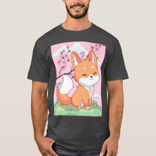Camiseta Kawaii Para Un Kitsune Japonés Sakura Cherry Bloss