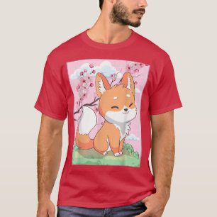 Camiseta Kawaii Para Un Kitsune Japonés Sakura Cherry Bloss