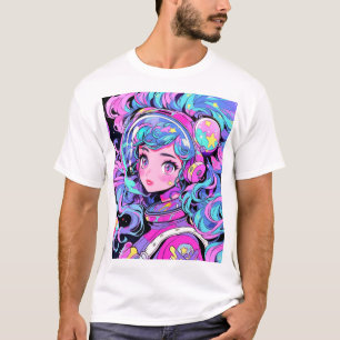 Camiseta Kawaii Pastel Chica de anime rosa y azul