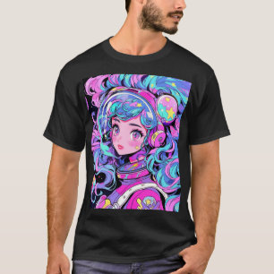 Camiseta Kawaii Pastel Chica de anime rosa y azul