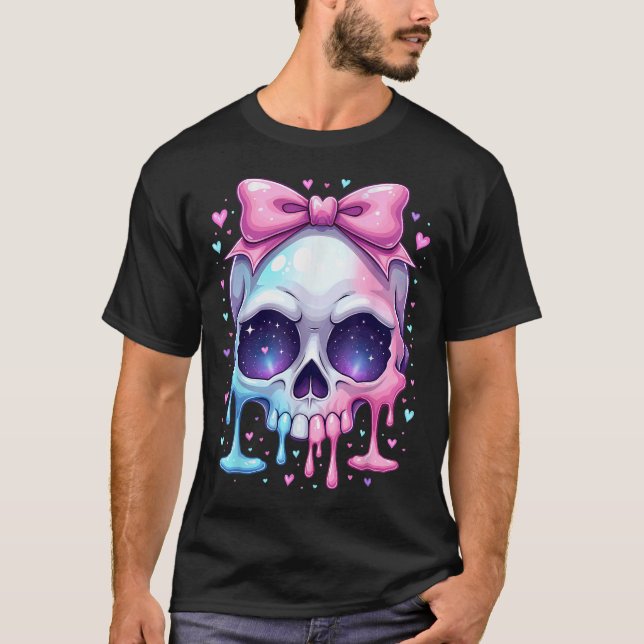 Camiseta Kawaii Pastel Goth Creepy Bowtie Girl Skull Hallow (Anverso)