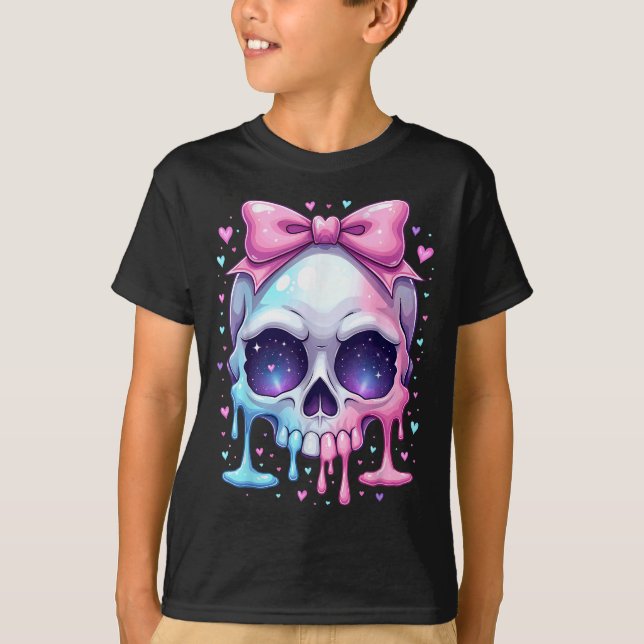 Camiseta Kawaii Pastel Goth Creepy Bowtie Girl Skull Hallow (Anverso)