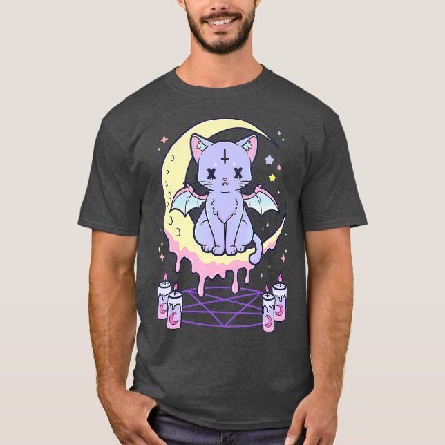 Camiseta Kawaii Pastel Goth Cute Creepy Black Cat (Anverso)