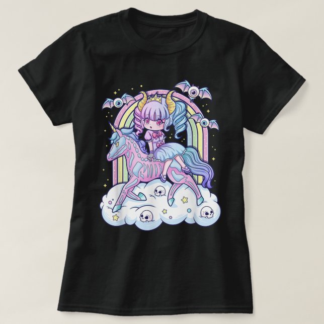 Camiseta Kawaii Pastel Goth Cute Creepy Sugar Skull Unicorn (Diseño del anverso)