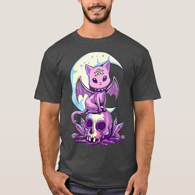 Camiseta Kawaii Pastel Goth Cute Creepy Witchy Cat and (Anverso)
