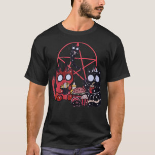 Camiseta Kawaii Pastel Gótico Arte Cute Gatos Demon Pentagr
