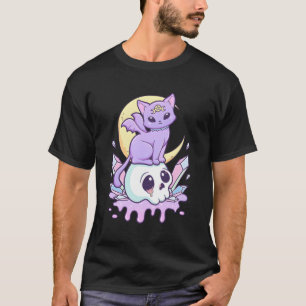 Camiseta Kawaii Pastel Gótico Asombroso Gato Y Calavera