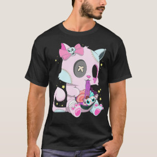 Camiseta Kawaii Pastel Gótico Brujería gato come Ramen Cute