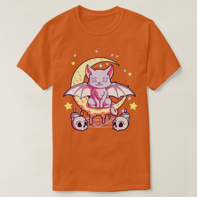 Camiseta Kawaii Pastel Gótico Cute Creepe Negro Cat Pagan K (Diseño del anverso)