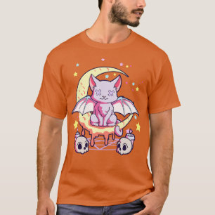 Camiseta Kawaii Pastel Gótico Cute Creepe Negro Cat Pagan K