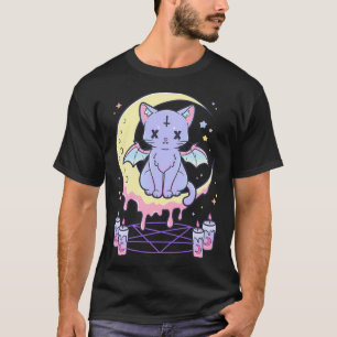 Camiseta Kawaii Pastel Gótico lindo y espeluznante gato ocu